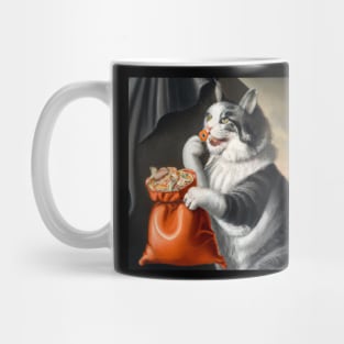 Gray cat with snacks Mug